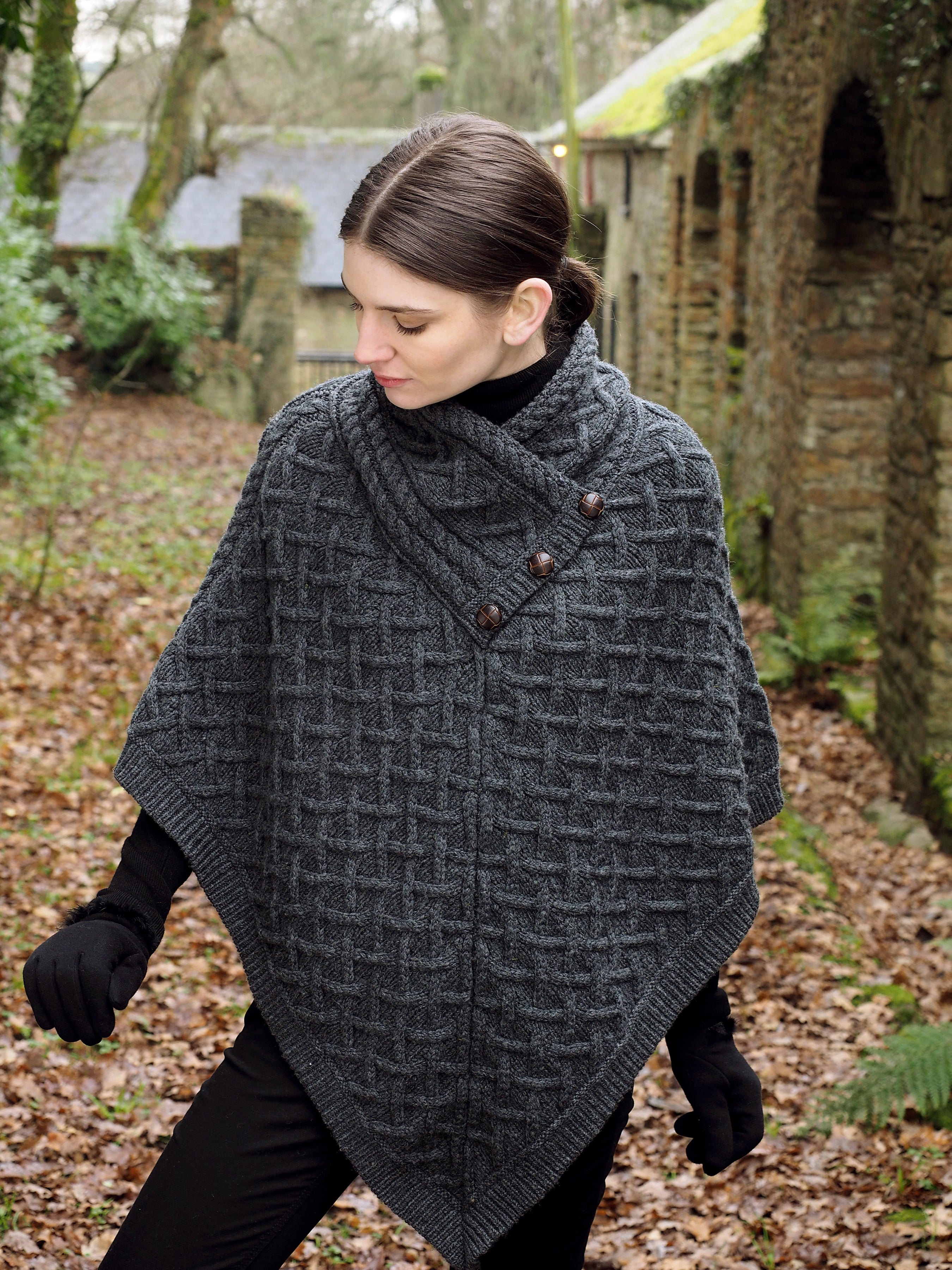 Women's Super Soft Poncho Charcoal Aran Sweaters Direct