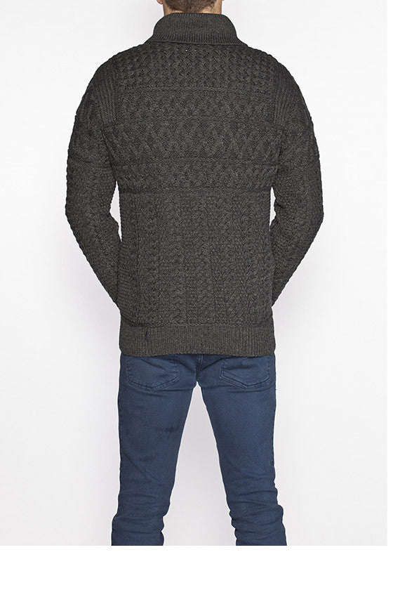 Men's Shawl Collar Cable Knit Cardigan - Aran Sweaters Direct