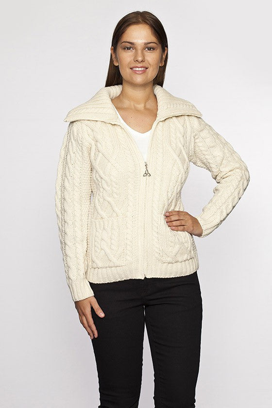 women's cable knit zip up sweater