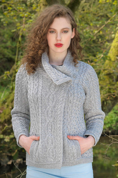 Women's Three Button Aran Jacket -Soft Grey – Aran Sweaters Direct
