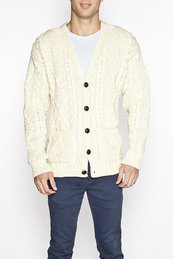 Men's V Neck Cable Knit Cardigan - Aran Sweaters Direct