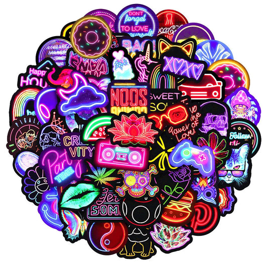 Anime Neon Light Graffiti Stickers - 10/30/50/100PCS - Kawaii Stop - Adults, Anime Neon Lights, Car Stickers, Customization, Eye-catching Designs, Graffiti Stickers, Laptop Accessories, Personalization, Pop Culture, PVC Stickers, Skateboard Decals, Teens, Unique Style, Vibrant Colors, Waterproof