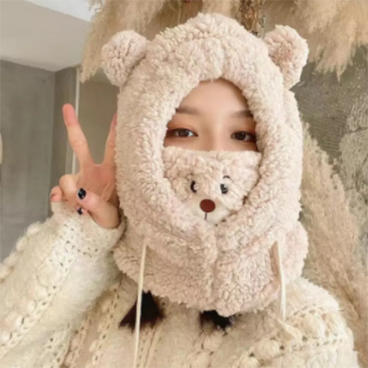 Kawaii Teddy Bear Winter Hat With Mask Combo - Beige / One Size - Accessories - Apparel & Accessories - 7 - 2024
