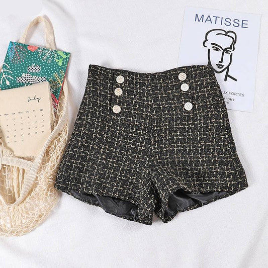 Button Decorated Tweed Shorts for Women - Bottoms - Shorts - 2 - 2024