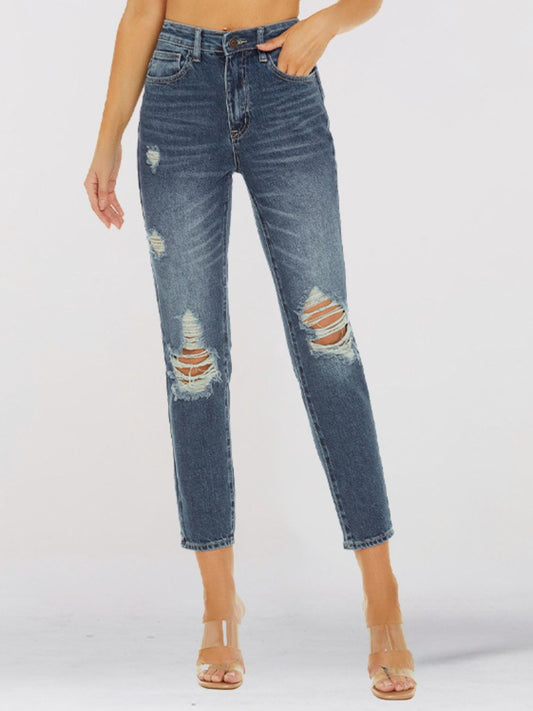 Distressed Skinny Cropped Jeans - Dark / XS - Bottoms - Pants - 1 - 2024