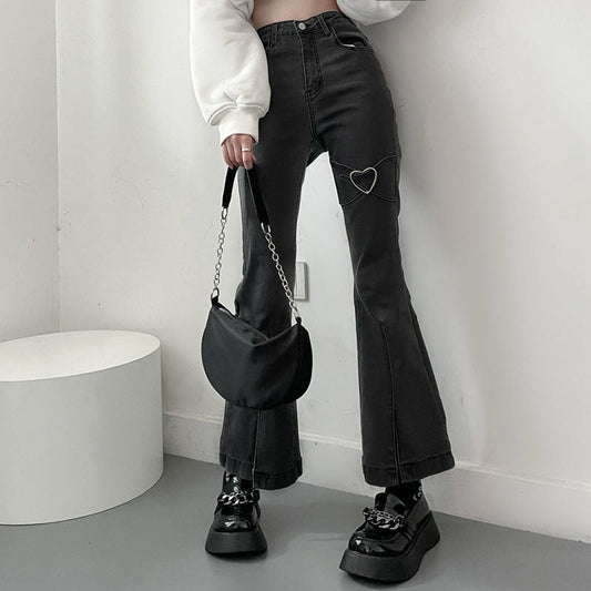 Vintage Black Denim Flare Pants - Gray / L(53-58kg) - Bottoms - Pants - 6 - 2024