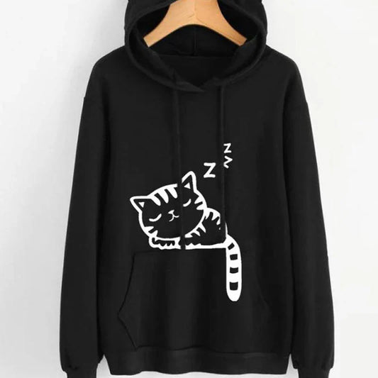 Cute Ears Pullover Hoodie - Loose Thermal Hooded Top - Black / S - Hoodies & Sweatshirts - Shirts & Tops - 7 - 2024