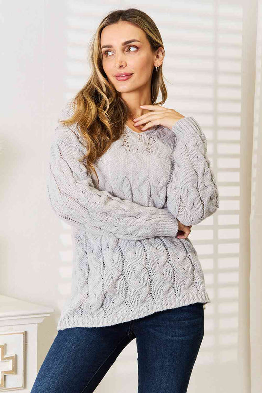 Cable-Knit Hooded Sweater - Light Gray / S - Sweaters - Shirts & Tops - 1 - 2024