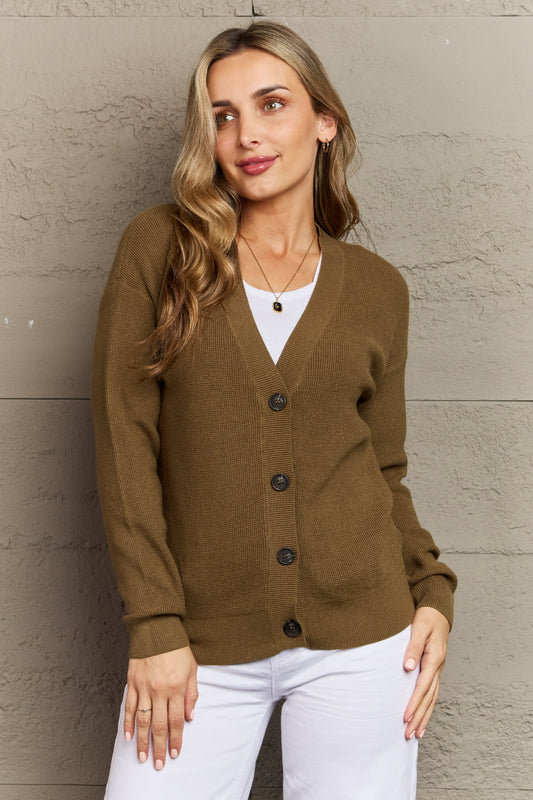 Kiss Me Tonight Full Size Button Down Cardigan in Olive - Dark Brown / S - Women’s Clothing & Accessories - Shirts &