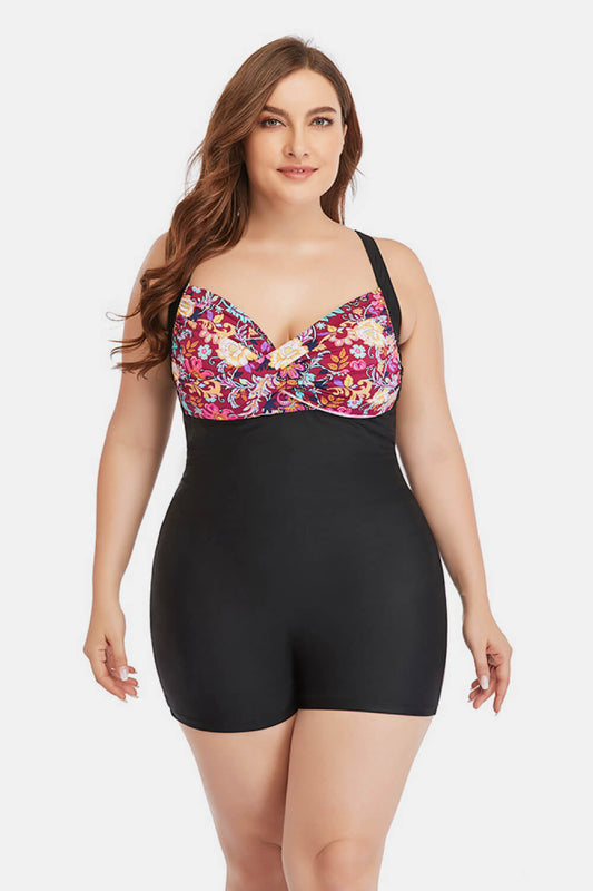 Plus Size Two-Tone One-Piece Swimsuit - Black / L - Women’s Clothing & Accessories - Swimwear - 1 - 2024