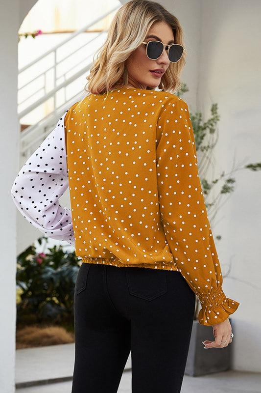 Polka Dot Surplice Neck Lantern Sleeve Blouse - Women’s Clothing & Accessories - Shirts & Tops - 2 - 2024