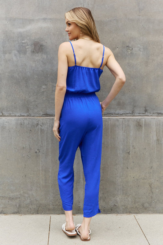 Full Size Textured Woven Jumpsuit in Royal Blue - Kawaii Stop - Adjustable Straps, Jumpsuit, ODDI, Off-Season Mega Sale, Ship from USA, Women's Clothing, Women's Fashion
