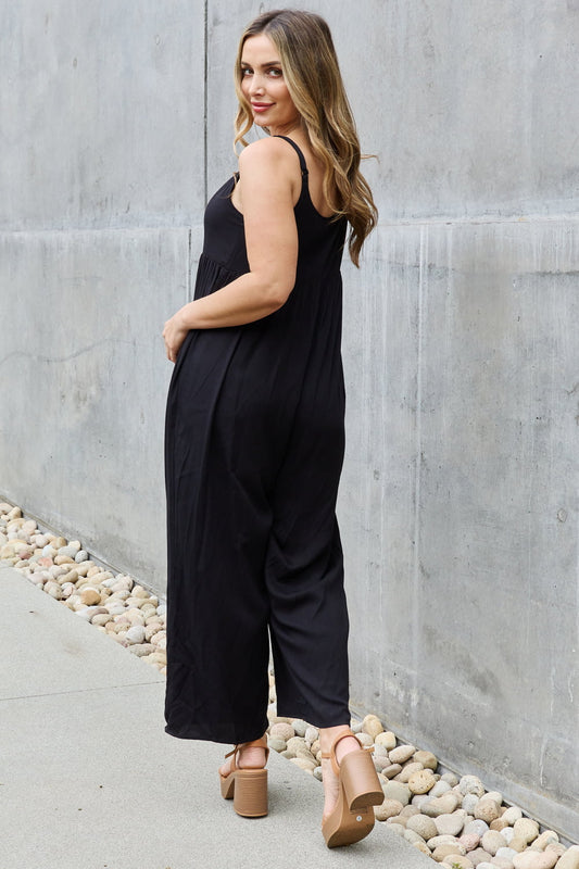 All Day Full Size Wide Leg Button Down Jumpsuit in Black - Kawaii Stop - HEYSON, Ship from USA, Stylish Relaxation, Wide Leg Jumpsuit