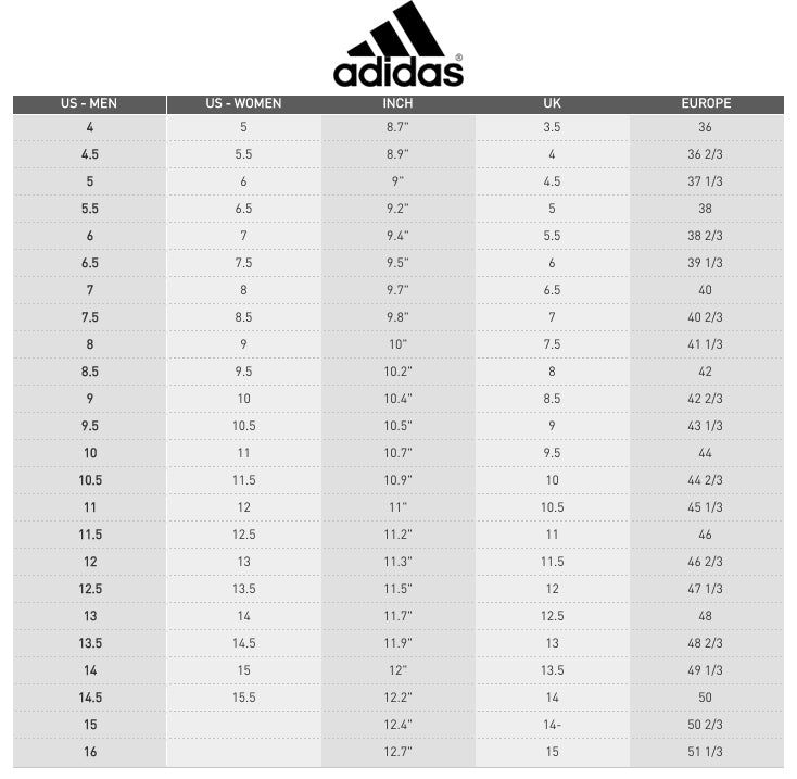 adidas sg size chart