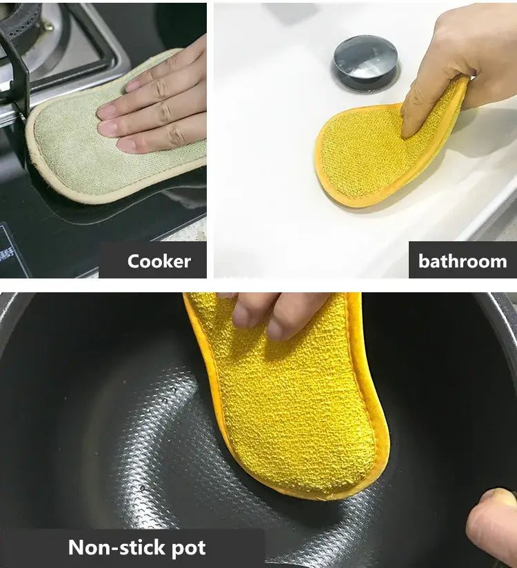 Super Absorbent Microfiber Double-Sided Scrub Sponge for Dishwashing Kitchen Bathroom Clean Cloth Eraser Magic Sponge