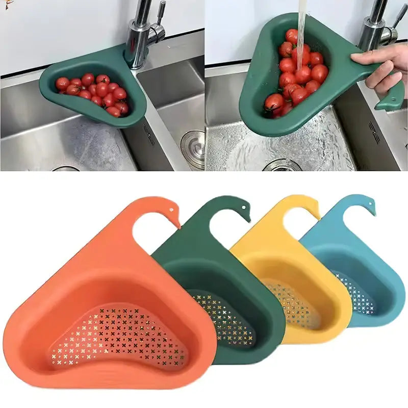 Kitchen Sink Drain Strainer Basket Leftover Garbage Filter Swan Shape Hanging Vegetable Washing Drainer Triangular