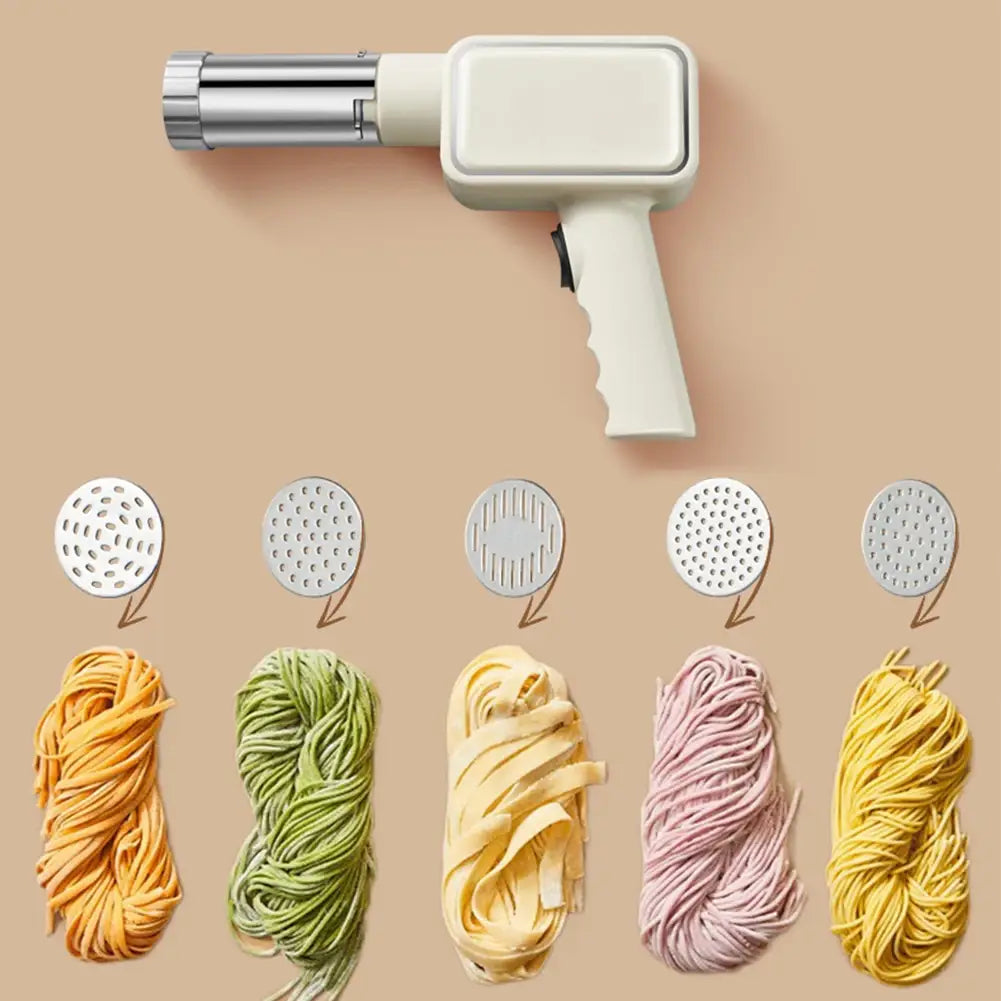 Handheld Electric Pasta Maker with 5 Different Shapes Portable Wireless Noodle Maker Fast Pressing Pasta Machine