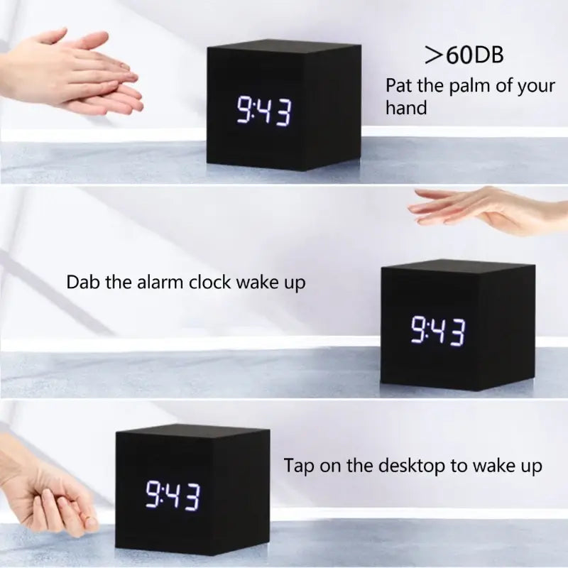 Wood Cube Voice Control Alarm Clock Decorative Clock Party Decoration for Bedroom Holiday Party Decoration Supplies
