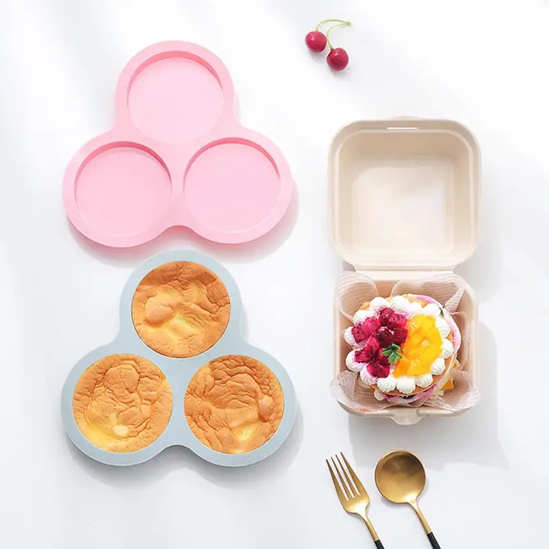 Reusable Air Fryer Egg Mold Non-Stick Air Fryer Baking Pan 3 Cavity Silicone Muffin Pans for Baking Hamburger Bun Pan