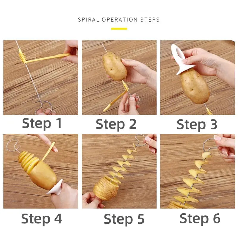 Spiral Potato Cutter Twisted Slice Potato Tower Whirlwind Potato Cut Diy Creative Fruit and Vegetable Spiral Slicer