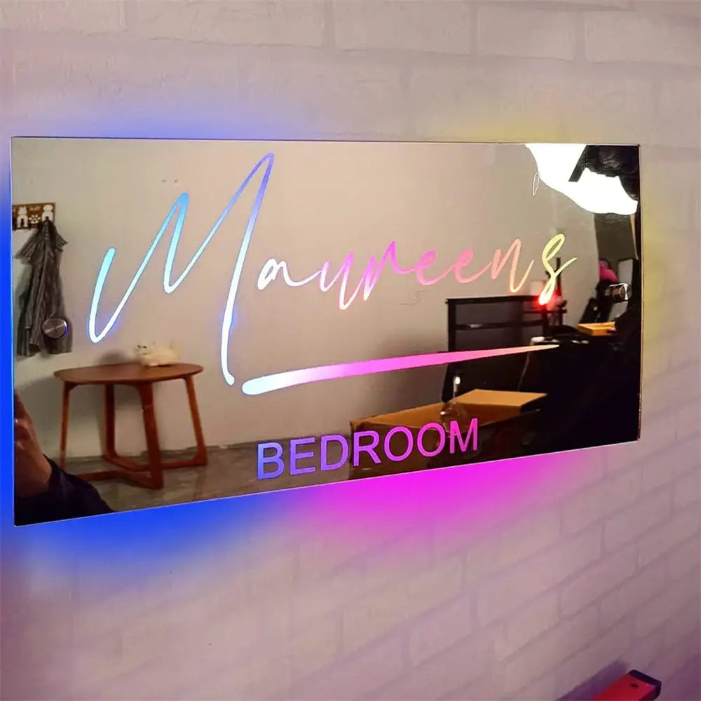 Personalised Words Acrylic Mirror Wall Decor with LED Light Wall Art Custom Name Neon Sign Anniversary Gift Room