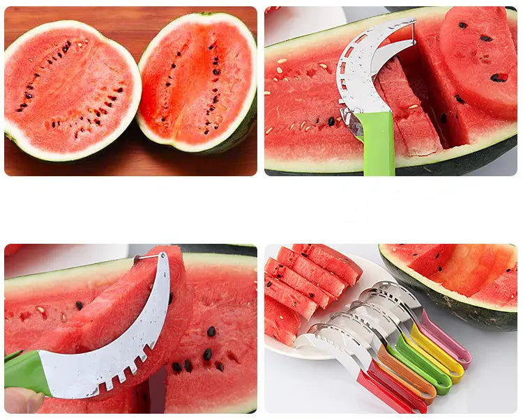 Watermelon Slicer Cutter Stainless Steel Color Non-Slip Plastic Wrap Handle Not Hurt Hands Cantaloupe Kitchen Fruit