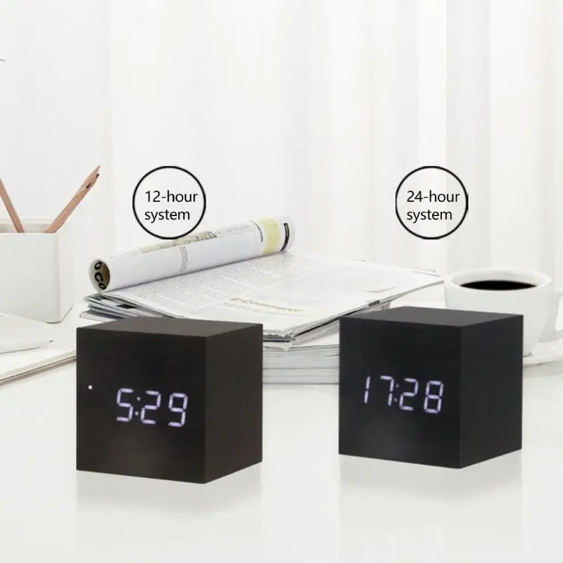 Wood Cube Voice Control Alarm Clock Decorative Clock Party Decoration for Bedroom Holiday Party Decoration Supplies