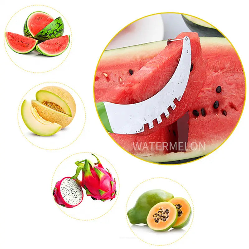 Watermelon Slicer Cutter Stainless Steel Color Non-Slip Plastic Wrap Handle Not Hurt Hands Cantaloupe Kitchen Fruit