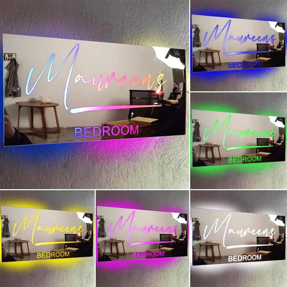 Personalised Words Acrylic Mirror Wall Decor with LED Light Wall Art Custom Name Neon Sign Anniversary Gift Room