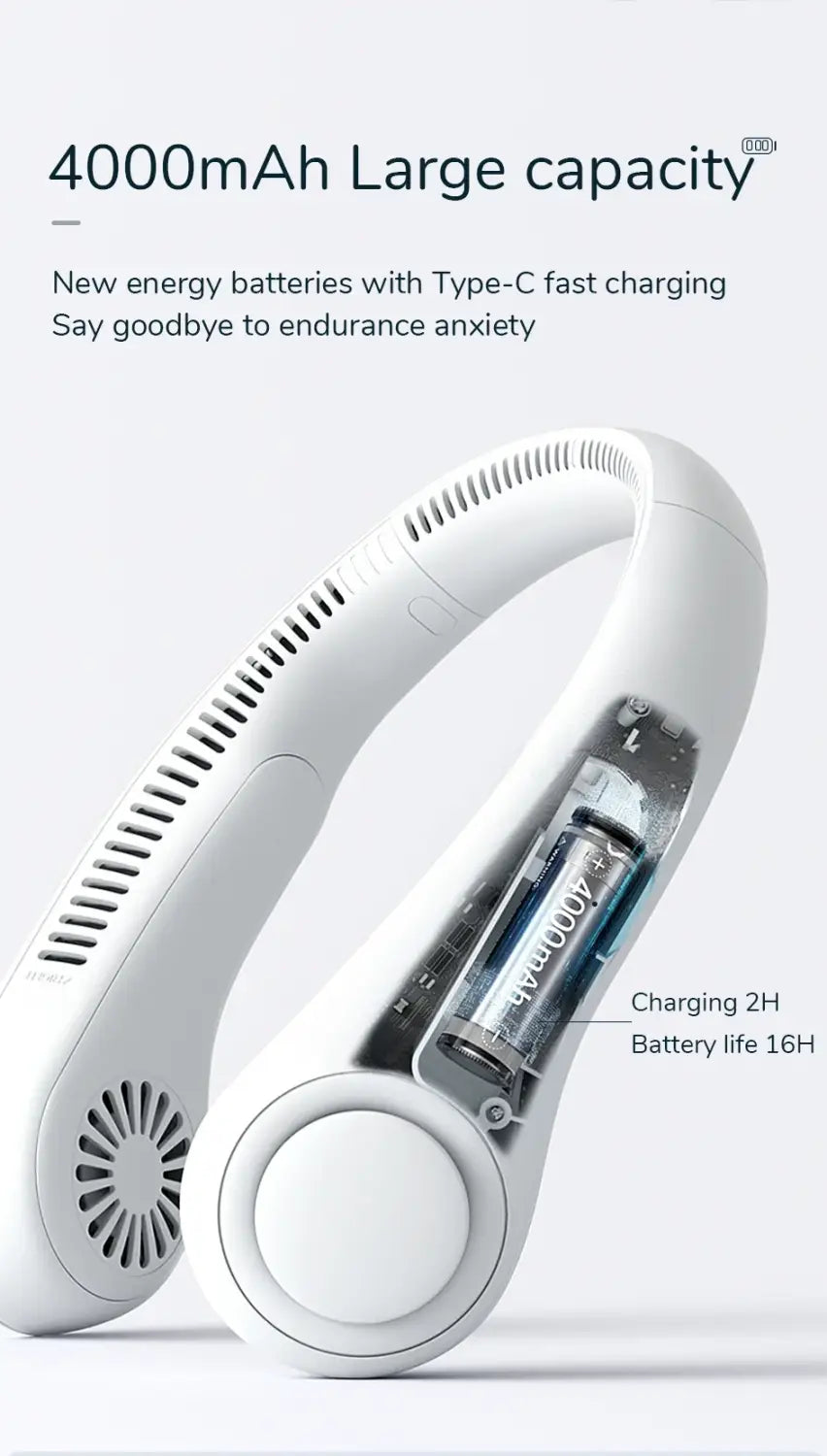 Portable Neck Fan 78 Air outlet Provide Cooling Wind 4000 mAh USB Recharge Mini Personal Fan Silent Neckband for Sports