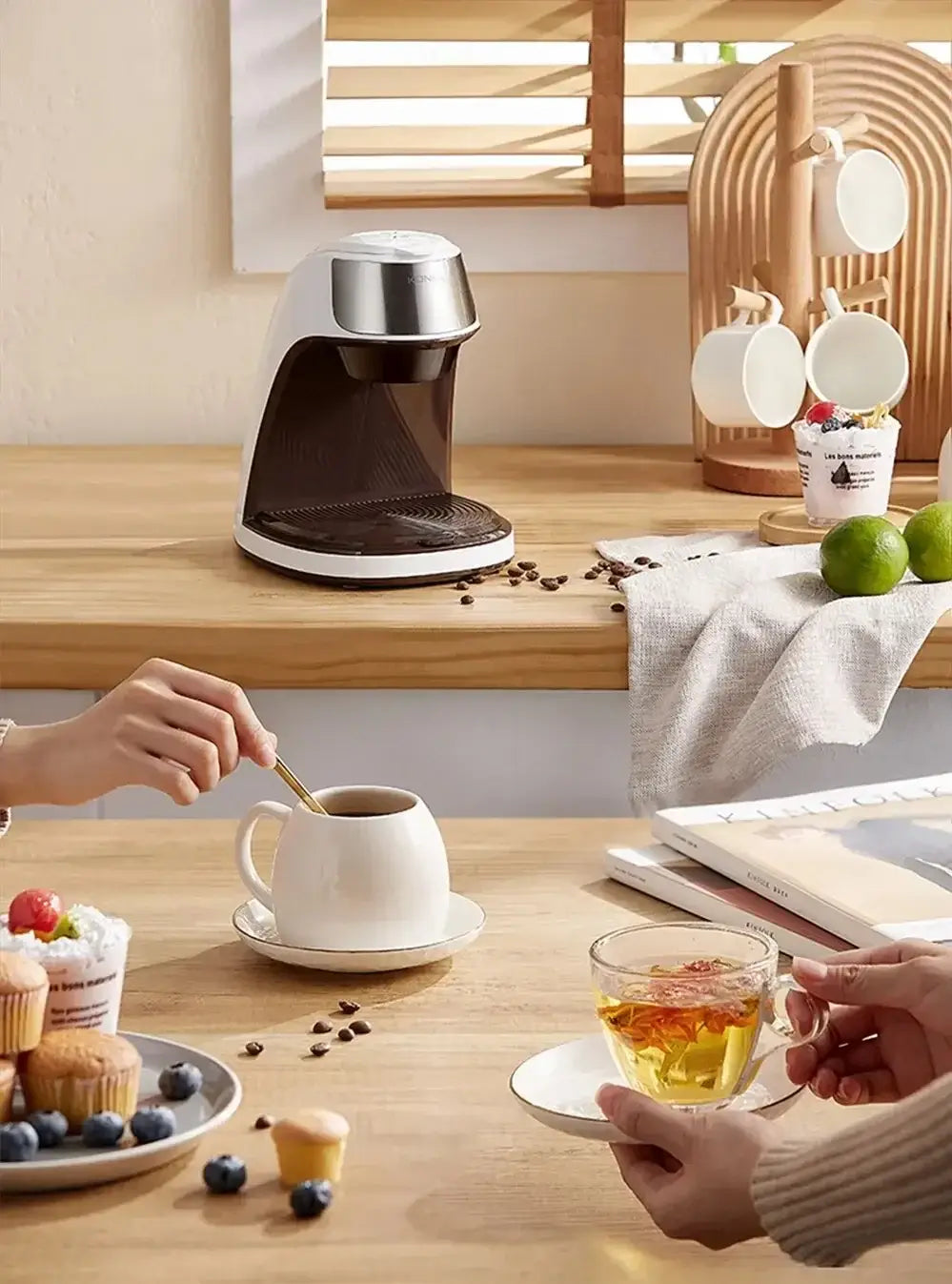 KONKA Coffee Machine 2 in 1Tea&Coffee Powder Multiple Drip Cafeteria Fast Heating Offie&Home 220V Easy Operation