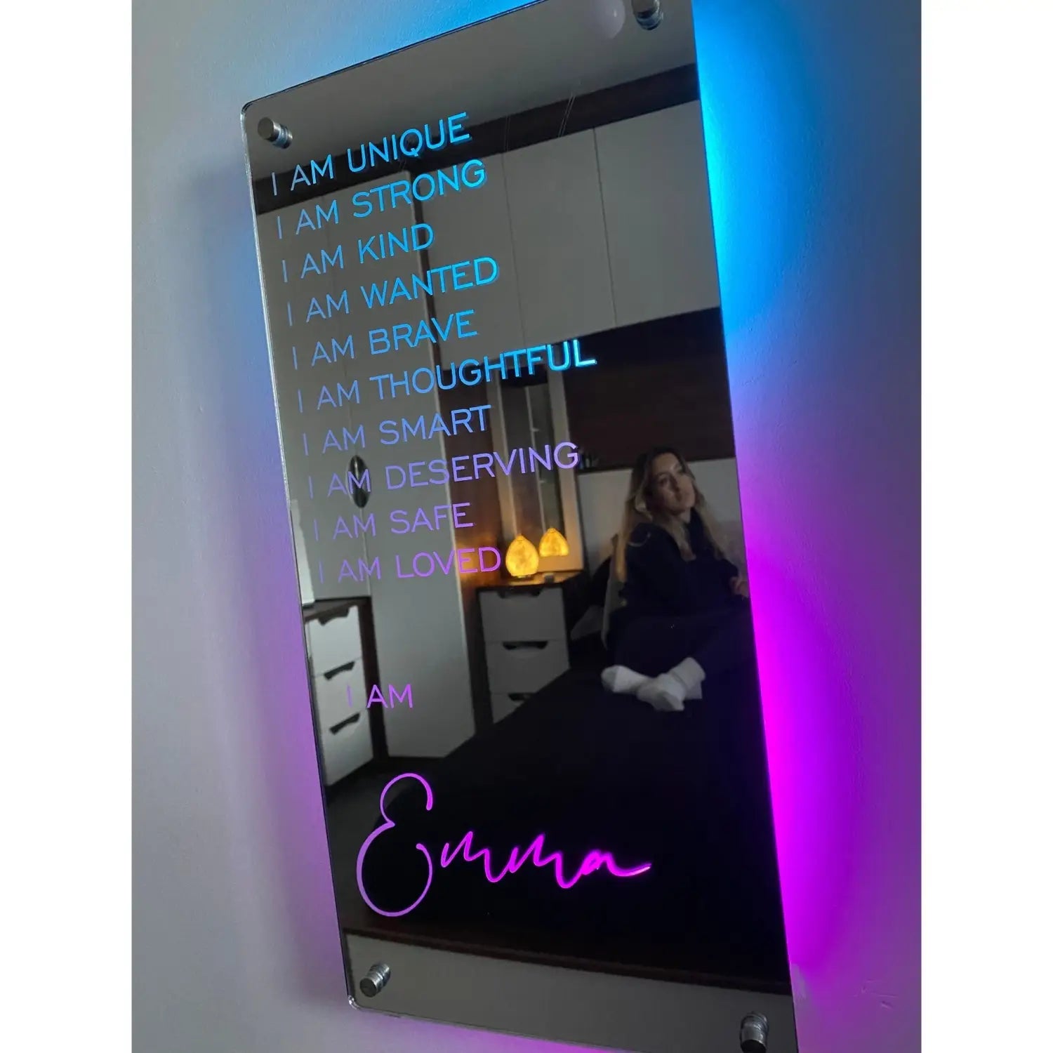 Personalized Name Vertical Mirror Light For Bedroom Flow LED Light Up Mirror For Wall Christmas Valentine’s Day Wedding