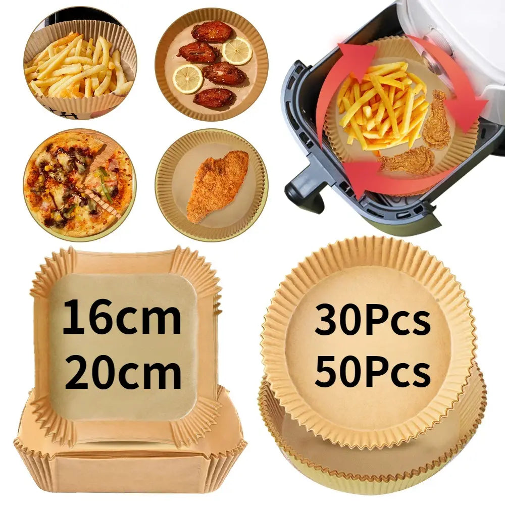 30/50Pcs Disposable Air Fryer Paper Liner Oil-proof Water-proof Paper Tray Non-Stick Baking Mat for Oven AirFryer