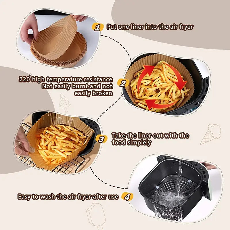 30/50Pcs Disposable Air Fryer Paper Liner Oil-proof Water-proof Paper Tray Non-Stick Baking Mat for Oven AirFryer