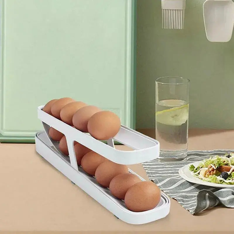 Automatic Scrolling Egg Rack Holder Storage Box Egg Basket Container Organizer Rolldown Refrigerator Egg Dispenser for Kitchen