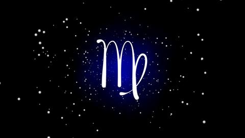 black background with stars and the virgo sign in the middle