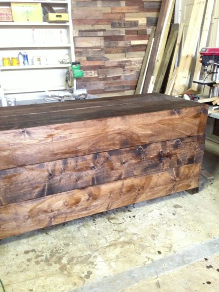 The store counter I built and stained with the help of one of my friends, Crystal Coleman.