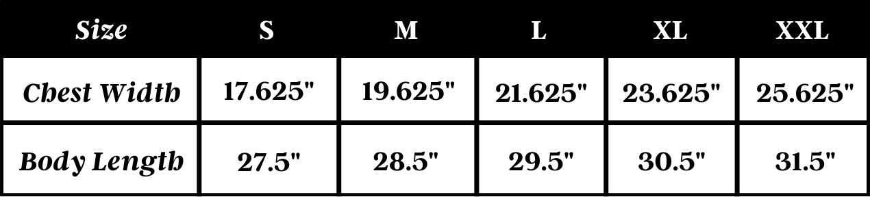 Size Chart for Raglan Tee - Upstate of Mind
