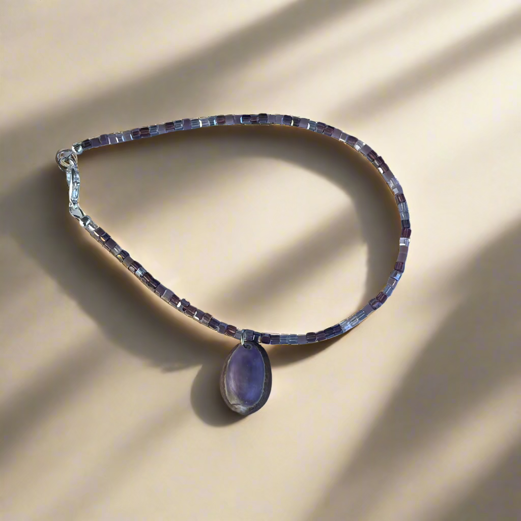 Purple Crystal Cube Anklet with Hawaiian Shell