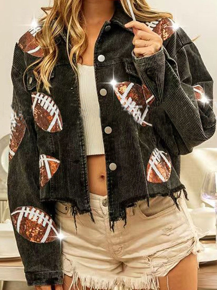 Corduroy Patchwork Sequins Jacket Baseball Coat
