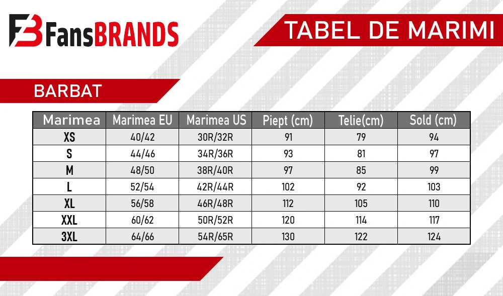 Tabel de mărimi haine bărbați - FansBRANDS