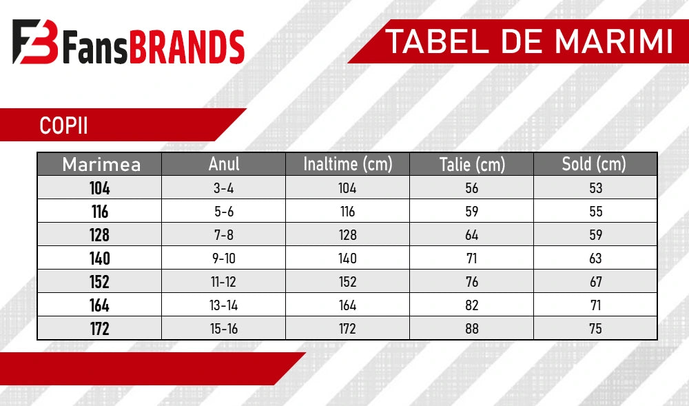 Tabel de mărimi haine copii - FansBRANDS