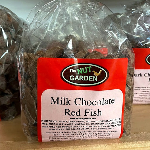 Chocolate Covered Red Swedish Fish – Half Nuts