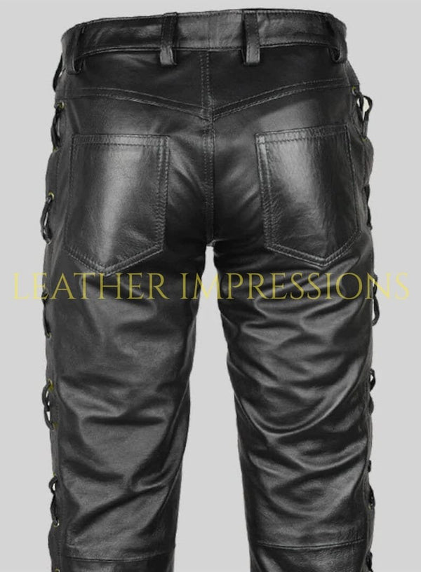 Plain Men's Black Leather Pants