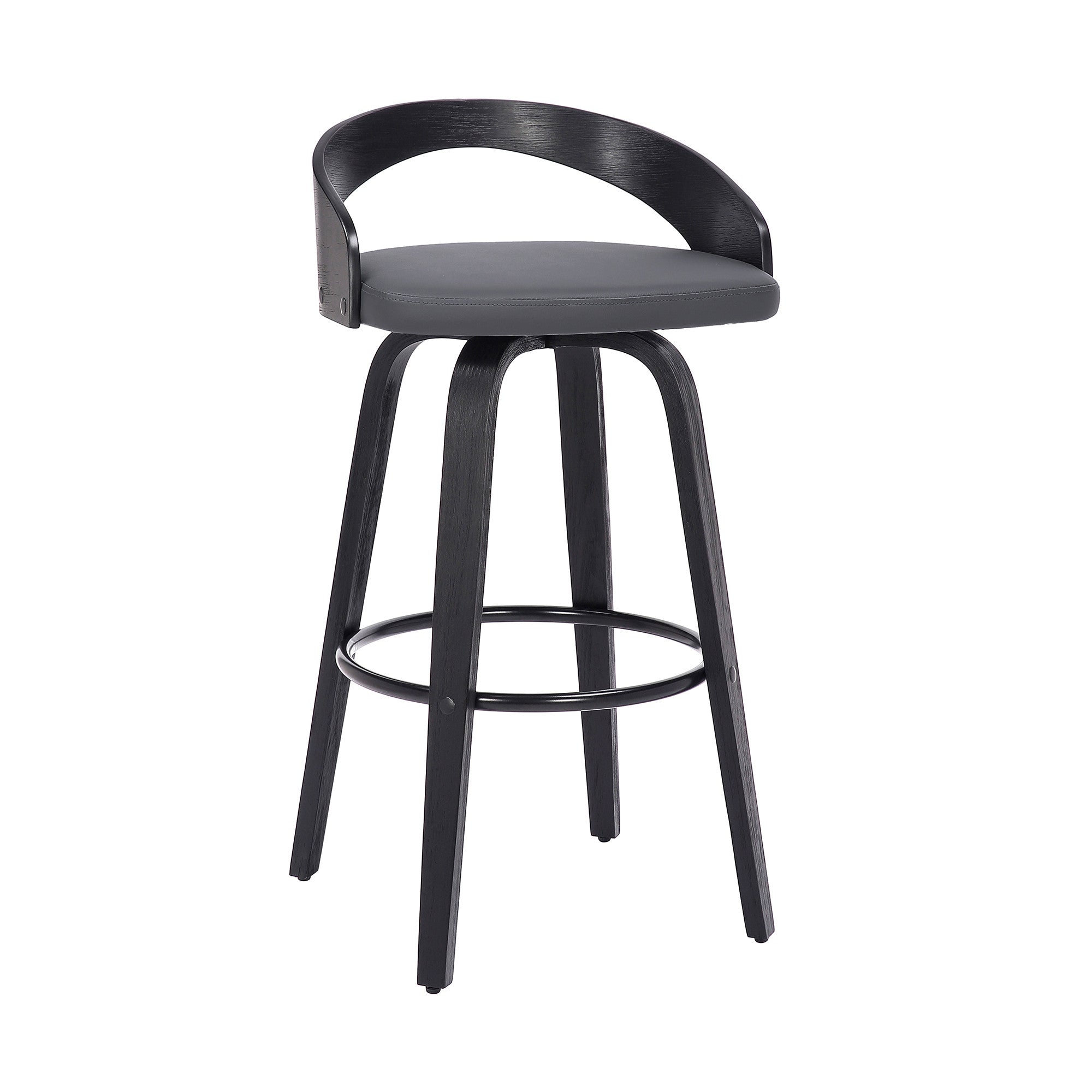 31" Gray Faux Leather And Iron Swivel Low Back Counter Height Bar Chair