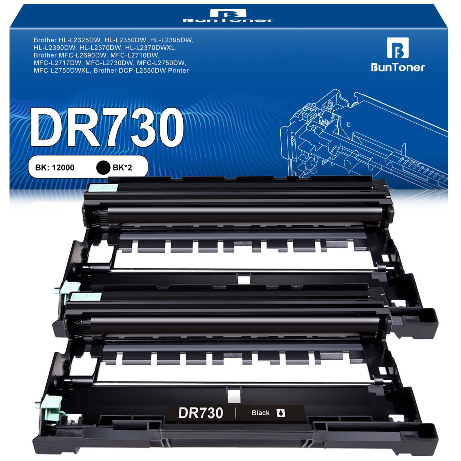 DR730 DR-730 Drum Unit (Not Toner) Replacement for Brother DR730 for HL-L2350DW HL-L2395DW HL-L2370DW HL-L2370DWXL MFC-L2750DW MFC-L2710DW DCP-L2550DW Printer (2 Pack)