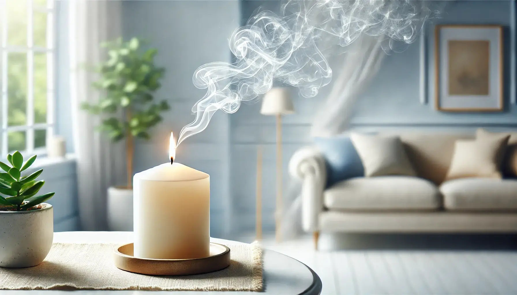 Close-up of a candle wick with harmful soot particles rising into the air.