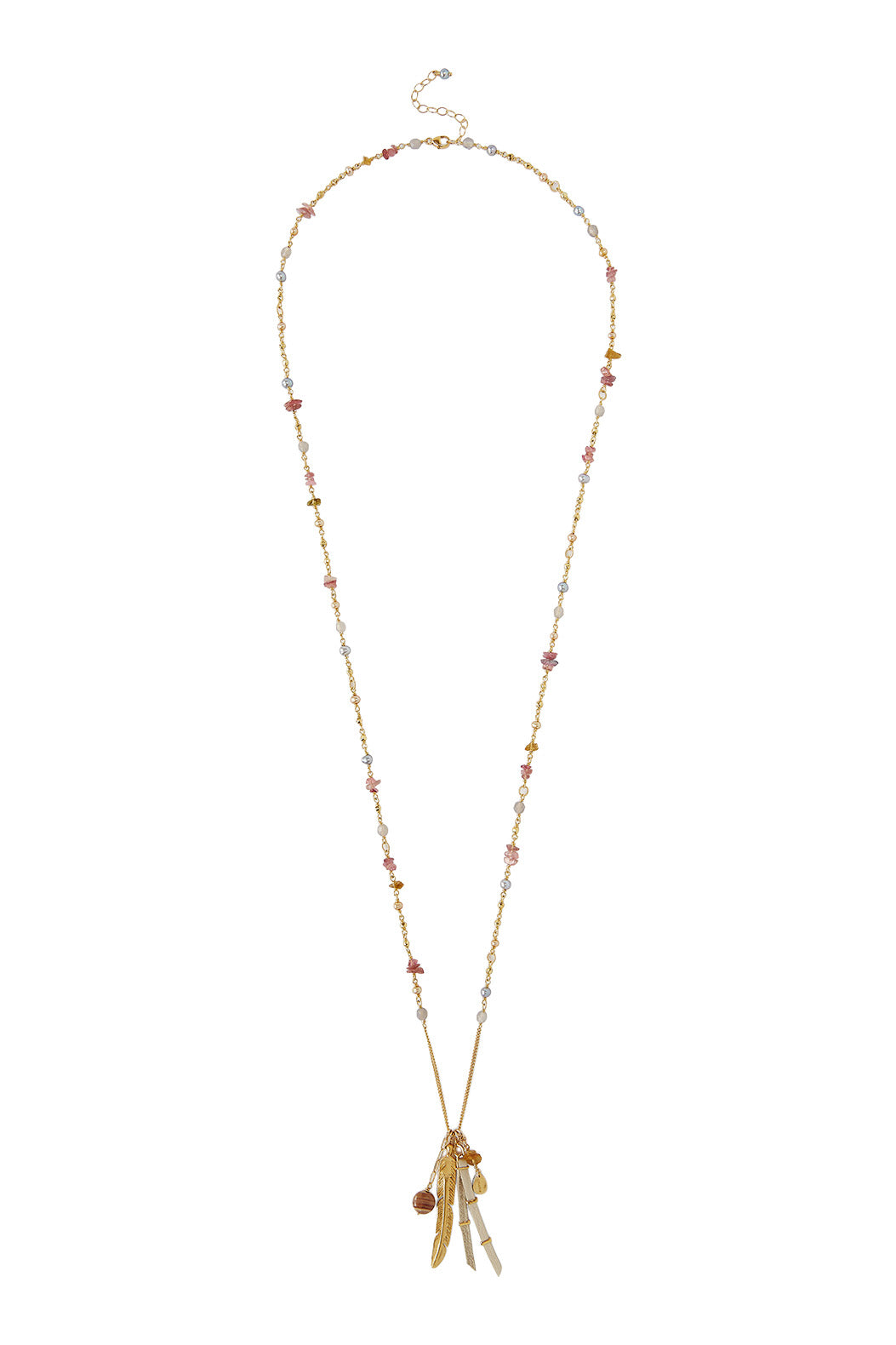 Chan Luu Lariat Beaded Necklace in Yellow Gold