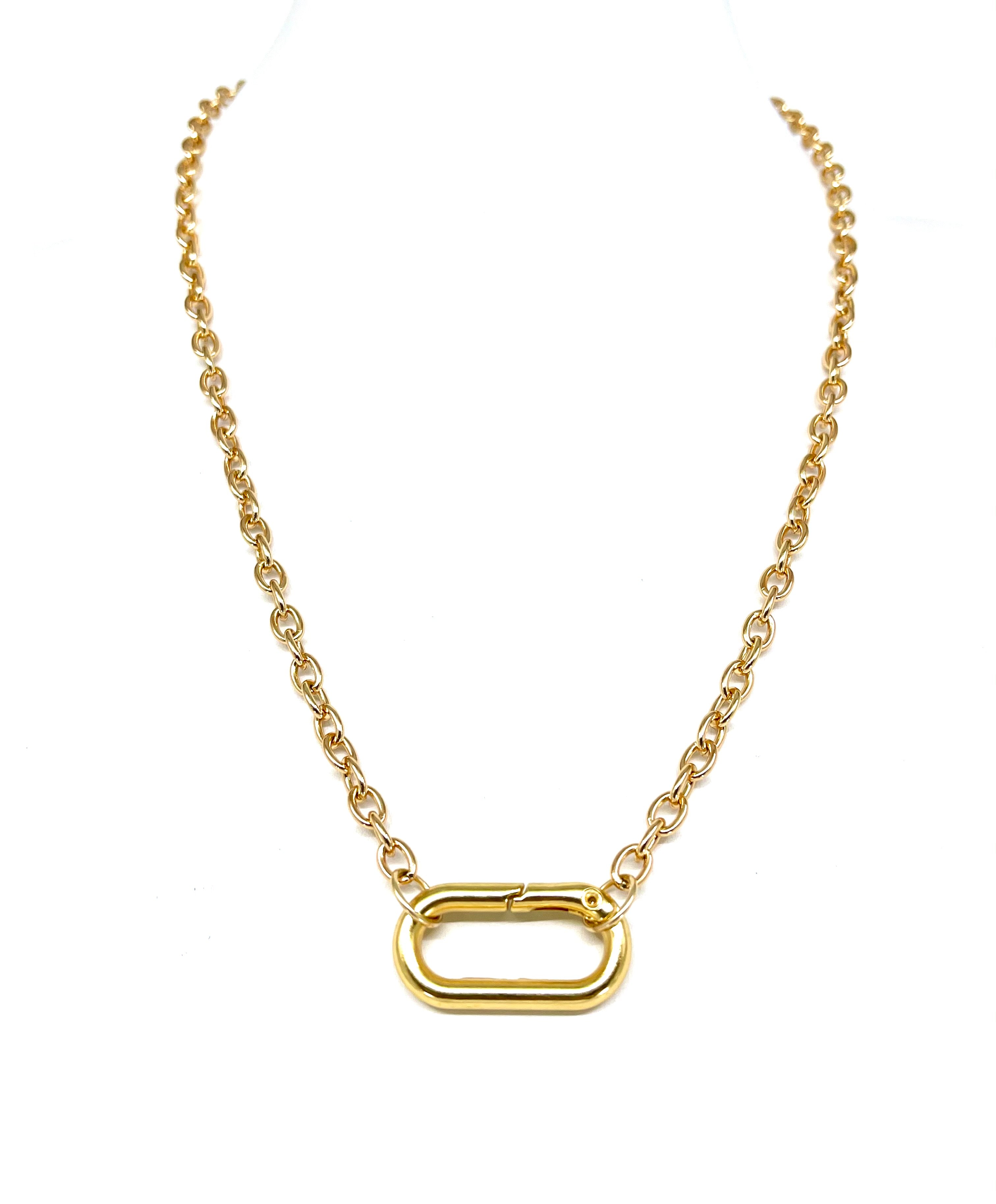 Gold Chain Link Necklace with Multicolor Star Carabiner Clip