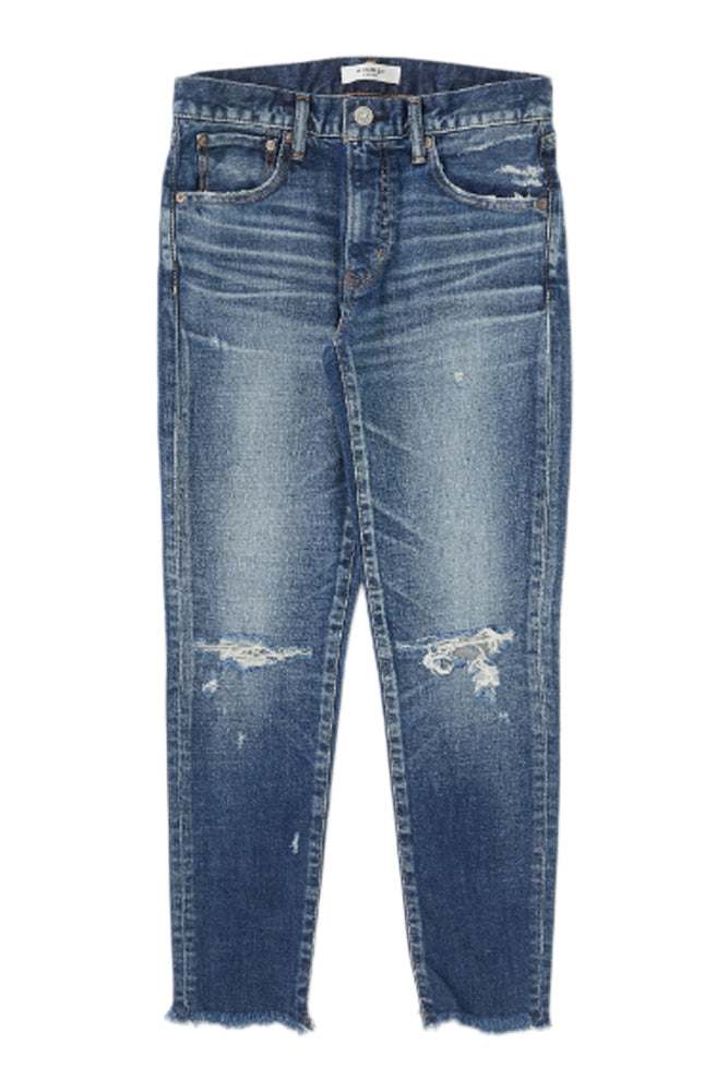 Moussy Denim Rhode Cropped Flare High Rise Jeans in Dark Blue